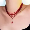 "Cruz" Nicho Gargantilla de Alta Gama Collar Rojo Retro Francés Cadena para Clavícula de Mujer Nuevo Estilo 2025