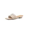 Sandalias cómodas versátiles sin cordones de tacón bajo de 2 cm, nuevas pantuflas casuales de estilo francés tejidas de punta cuadrada abiertas en la punta de talla grande
