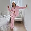 Pijama Cárdigan de Solapa de Algodón Puro Estilo Europeo y Americano 2025 de Tres Piezas de Manga Larga para Mujer Ropa de Casa Se Puede Usar Fuera Nuevos Productos de Otoño