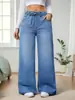 Jeans de Mujer de Pierna Ancha de Tiro Alto, Corte Holgado, Estilo Europeo y Americano, con Cintura Elástica, Casual y Versátil, Transfronterizos