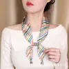 Bufanda de Seda con Cuentas Vintage Perezosa para Primavera/Verano 2026 para Mujer, Cinta Decorativa Rayada Versátil, Accesorio para Camisa, Pañuelo Pequeño para el Cuello