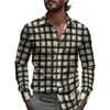 Camisas de Negocios para Hombre Transfronterizas con Patrones de Cuadros Rayados, Camisas de Manga Larga para Hombre, Tops de Primavera de Cuello con Botones