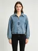 Chaqueta Vaquera Lavada Desgastada para Mujer Solapa Cremallera Chaqueta Corta Holgada Hombro Caído Fuente Mayorista