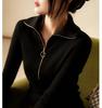 Top de punto con media cremallera para mujer otoño e invierno Nuevo Elegante sencillo moda casual para ir al trabajo adelgazante top básico comercio exterior