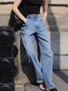 Calça Jeans Th~ Row Feminina Primavera & Outono 2025 Cintura Alta Costura Lateral Curva Efeito Emagrecedor Alto Perna Reta Casual
