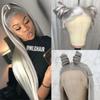 Europa y Estados Unidos transfronterizo nuevo gris plateado diario para mujer cabello largo con peluca de encaje frontal esponjosa natural cobertura de cabeza completa