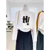 Camiseta de Manga Larga de Algodón Puro con Canalé para Mujer, Moderna y Versátil, Rejuvenecedora, Azul Marino, Elegante Camiseta Básica para Primavera y Otoño