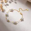 Pulsera de Perla de Imitación de Oro de 18 Quilates Cadena de Perlas Doradas de Acero Inoxidable Accesorio Sencillo Delgado para el Trabajo Joyería Transfronteriza Europea y Americana