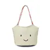 Bolsa de Paja Linda con Cara Sonriente Estilo Ins, Bolso de Mano Tejido Rayado para Vacaciones de Verano, Bolso Tote Versátil Fresco de Nicho