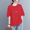 2026 Novo Estilo de Verão Tamanho Grande Camiseta Feminina Estampada, Caimento Solto, Manga Curta Emagrecedora com Gola Redonda, Tendência
