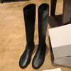 Versão em estoque Couro genuíno salto escondido bico redondo moderno elástico macio botas modeladoras botas que abraçam a perna botas femininas de cavaleiro de cano médio