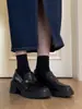 Mocasines para Mujer, Zapatos sin Cordones para Primavera y Otoño, Zapatos de Cuero Negros de Estilo Británico Retro Elegante con Tacón Alto para Viajar al Trabajo, con Aumento de Altura