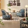 Silla Nórdica de Ratán Vegetal Natural para el Hogar, Balcón, Reposabrazos, Respaldo, Silla, Hotel, Casa de Huéspedes, Silla Sofá, Mesa de Centro, Juego de Tres Piezas