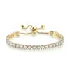 Pulseira de Diamante Redondo de Fileira Única de 4 mm para Mulheres Europeia e Americana com Contas Ajustáveis Cristal Tennis Pulseira de Pedra de Nascimento Transfronteiriça