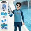 Traje de Baño Infantil Conjunto de Dos Piezas para Niños Manga Larga Pantalón Largo Protección Solar Bloqueo de Color para Niños Mayores Vacaciones Verano Traje de Baño Infantil