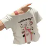 Camiseta de Algodón para Niñas, Linda de Dibujos Animados 3D con Encaje, Manga Corta, Estilo Corto, Top Versátil y de Moda para Niños Pequeños
