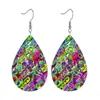 Brincos de Couro PU Impresso Color-Blocking Tridimensional com Padrão de Gota D'água, Estilo Novo Transfronteiriço, Moda Personalizada, Dupla Face, Personalizáveis