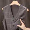 Producto Nuevo Otoño e Invierno para Hombre Suéter 100% Lana Cardigan Tejido Corte Ajustado Manga Larga Estilo Coreano Cuello en V Chaqueta Casual