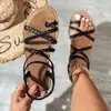 Sandalias Planas Negras Al Por Mayor Simples 2025 Sandalias de Playa Correa de Cuerda Tallas Grandes Nueva Moda Primavera Verano Tallas Grandes Fabricante