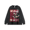 Camiseta de Manga Longa Lavada Estampada por Spray Direto Estilo Streetwear Americano Desenho Animado Unissex Oversized Retro Top Básico
