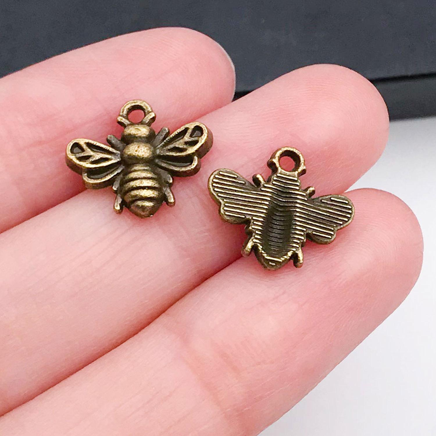 20149-W-古青锌合金昆虫蜜蜂13x11mm-0.7g