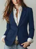 Blazer Cruzado 2026 Novo Estilo Azul Marinho Listrado Acinturado, Jaqueta Blazer de Botão Único Slim-Fit de Alta Qualidade para o Dia a Dia