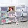 Cesta organizadora dobrável infantil transparente frontal com abertura lateral caixa de armazenamento de lanches armário de armazenamento doméstico caixa de armazenamento de brinquedos