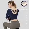 Ropa de Yoga para Mujer 2026 Nuevo Estilo Manga Larga Top Deportivo de Pilates con Almohadillas en el Pecho y Espalda Cruzada Transpirable Ropa de Fitness