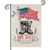 Popular Bandera de Jardín del Día de la Independencia de Amazon Perro Estrella Estampado Material de Lino Bandera Decorativa Americana para Exteriores