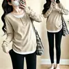 Roupas de maternidade para outono e inverno, nova camiseta dupla função para amamentação e gravidez, conjunto de leggings de cintura alta com suporte abdominal ajustável para gestantes