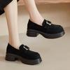 Zapatos de Algodón Versátiles Retro Estilo Británico Mocasines de Terciopelo y Cuero Nobuck Zapatos Birkenstock Otoño e Invierno Zapatos Pequeños de Cuero
