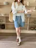 3ª Manhã Baiyu Fengxin Mistura de Tencel Casual Relaxado Camisa Listrada com Proteção Solar Zy4268