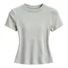 Camiseta Básica Slim Fit Estilo Americano para Mulheres, Nova Camiseta Justa de Verão, Manga Curta Gola Redonda, Top Cor Sólida Emagrecedor, Estilo Trendy Ins