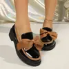 Novos Mocassins Estilo Comércio Exterior com Laço Estilo Britânico para Mulheres, Sapatos Versáteis de Couro Brilhante com Solado Grosso, Sapatos de Salto Bloco da Moda