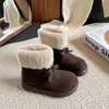 Botas de Nieve Casuales con Forro de Polar y Lazo para Niños 2025 Invierno Nuevo Estilo Botas de Algodón Cálidas de Ante con Forro de Polar para Niñas