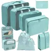 Set organizador de viaje premium, incluye 11 piezas: bolsas para guardar ropa, bolsas con cordón, bolsas para cosméticos y artículos de tocador, y bolsas de malla plegables para almacenamiento