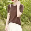 Nova moda de verão T-shirt versátil de gola redonda, manga curta, cor sólida, corte solto em Liocel, versão coreana, camiseta básica simples de cor sólida para mulheres