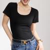 Camiseta de Manga Corta para Mujer, Nuevo Estilo Verano 2026, Algodón Acanalado, Diseño de Hombros Moderno, Top Cuadrado Corto de Nicho