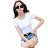 Top de verão, camiseta feminina de manga curta, camisa de base solta, coreana, casual, emagrecedora, branca, cor sólida, camisa de manga curta