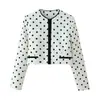 Moda Europea y Americana Transfronteriza Za Aliexpress Más Vendido Retro Francés Cuello Redondo Bloque de Color Lunares Blazer Corto