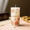 Vela cilíndrica grande con estampado de rosas en relieve dorado, sin aroma y sin humo, vela para candelabro de boda, vela con patrón para decoración del hogar