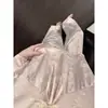 Pijama de renda jacquard doce rosa claro estilo francês para mulheres, novo conjunto de casa outono 2026 com cadarço e mangas compridas e calças compridas