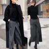 2021 outono e inverno manga comprida meia gola alta moda casual lã larga perna calças femininas estação europeia terno estilo ocidental com tremolo