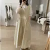 Saia com Suspensório de Algodão para Mulheres, Novo Estilo Primavera e Verão, Solta e Emagrecedora, Cintura Alta Retrô, Sem Mangas, Vestido Midi Artístico