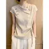 Camisa Irregular Color Albaricoque para Mujer, Nuevo Estilo de Verano, Elegante, Rejuvenecedora, Casual, Adelgazante, Top con Lazo Inspirado en el Diseño