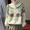 Nuevo cárdigan jacquard Fair Isle de otoño e invierno para mujer, cuello redondo, abotonado, engrosado, versátil, chaqueta de punto exterior