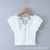 Top Jacquard Estilo Francês para Blogueira 2026 com Zíper nas Costas, Mangas Bufantes, Decote em V, Ajuste na Cintura, Emagrecimento, Blusa com Amarração Frontal