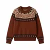 Outono/Inverno 2026 Novo Estilo Coreano Retrô Tricô Quente Jacquard Fair Isle Suéter Roupa Externa Camada Base Top para Mulheres Tendência