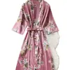 Pijama de Verano Delgado Estampado de Seda Helada para Mujer, Ropa de Casa Elegante y Lujosa Europea y Americana, Bata de Manga Corta de Seda Simulada Amazon
