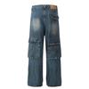 D1616 Retro Americano Moda Callejera Resistentes Múltiples Bolsillos Diseño de Spray de Color Jeans de Mezclilla Sueltos para Hombre